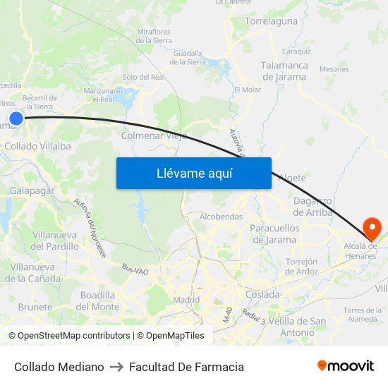 Collado Mediano to Facultad De Farmacia map