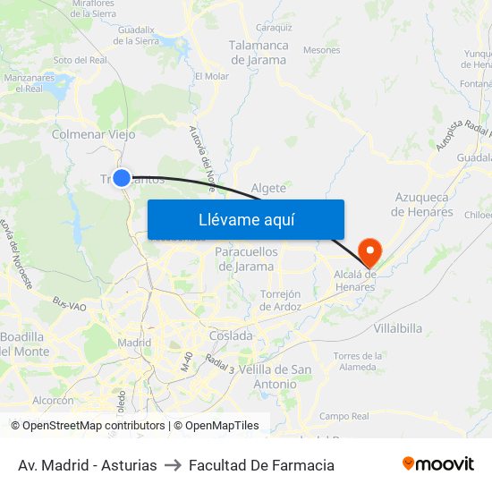 Av. Madrid - Asturias to Facultad De Farmacia map