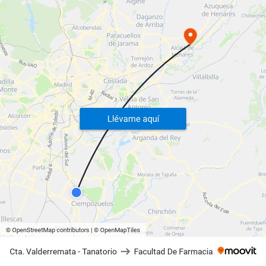 Cta. Valderremata - Tanatorio to Facultad De Farmacia map