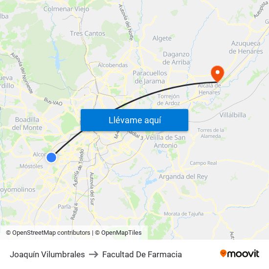 Joaquín Vilumbrales to Facultad De Farmacia map