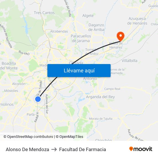 Alonso De Mendoza to Facultad De Farmacia map