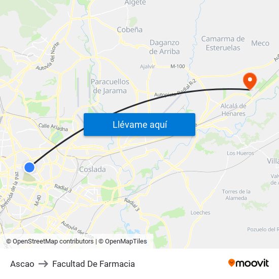 Ascao to Facultad De Farmacia map