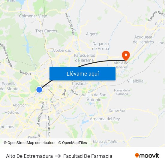 Alto De Extremadura to Facultad De Farmacia map