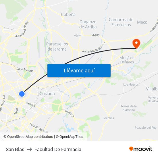 San Blas to Facultad De Farmacia map