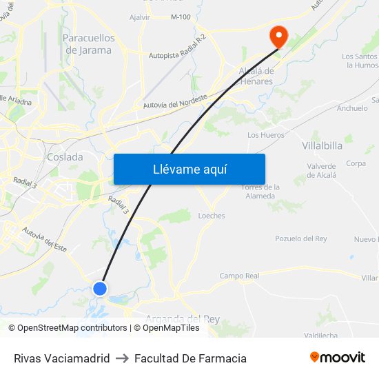 Rivas Vaciamadrid to Facultad De Farmacia map
