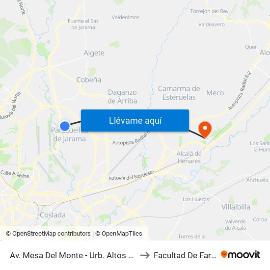 Av. Mesa Del Monte - Urb. Altos Del Jarama to Facultad De Farmacia map