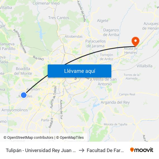 Tulipán - Universidad Rey Juan Carlos to Facultad De Farmacia map
