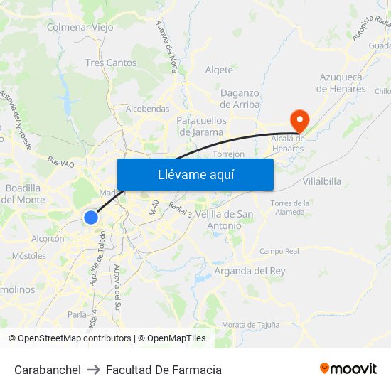 Carabanchel to Facultad De Farmacia map