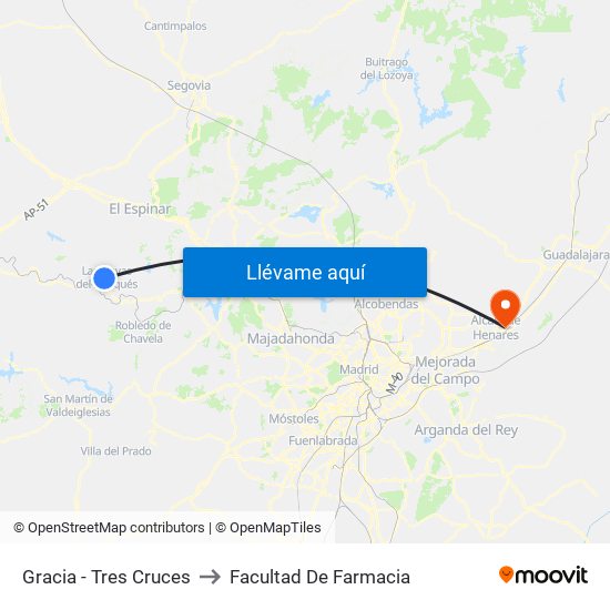 Gracia - Tres Cruces to Facultad De Farmacia map