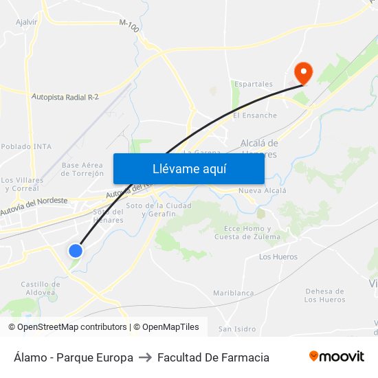 Álamo - Parque Europa to Facultad De Farmacia map