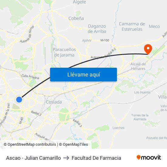 Ascao - Julian Camarillo to Facultad De Farmacia map