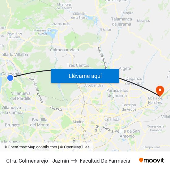 Ctra. Colmenarejo - Jazmín to Facultad De Farmacia map