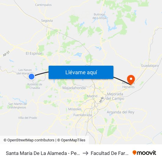 Santa María De La Alameda - Peguerinos to Facultad De Farmacia map