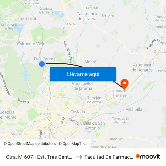 Ctra. M-607 - Est. Tres Cantos to Facultad De Farmacia map