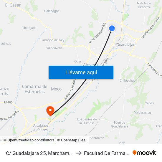 C/ Guadalajara 25, Marchamalo to Facultad De Farmacia map