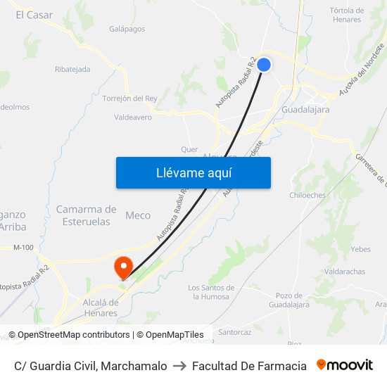 C/ Guardia Civil, Marchamalo to Facultad De Farmacia map