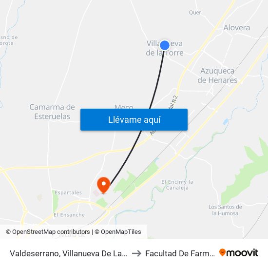 Valdeserrano, Villanueva De La Torre to Facultad De Farmacia map