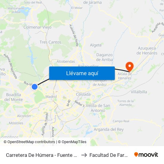 Carretera De Húmera - Fuente Del Rey to Facultad De Farmacia map