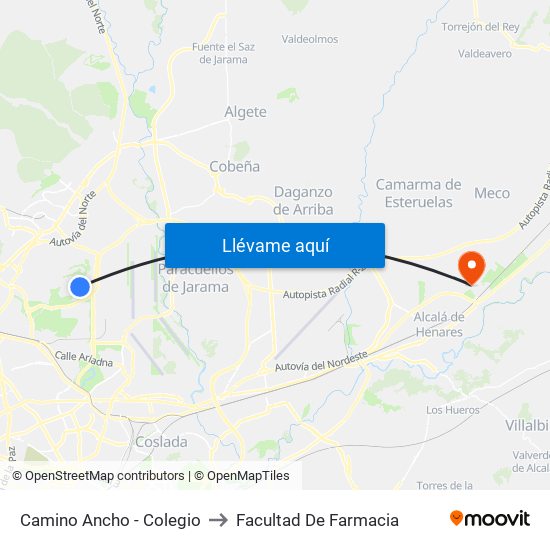 Camino Ancho - Colegio to Facultad De Farmacia map