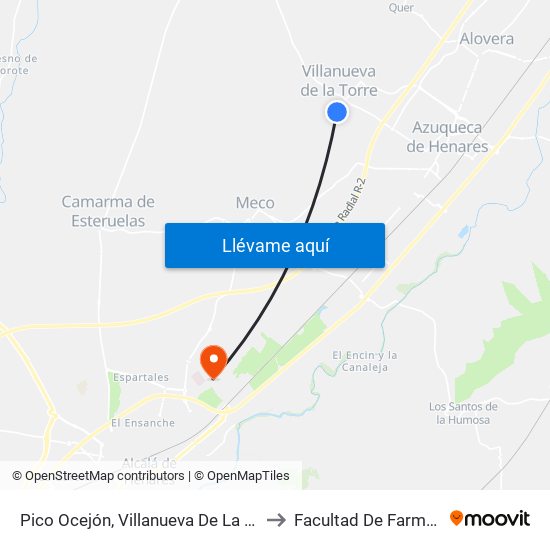 Pico Ocejón, Villanueva De La Torre to Facultad De Farmacia map