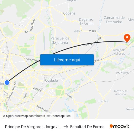 Príncipe De Vergara - Jorge Juan to Facultad De Farmacia map