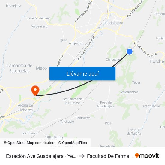 Estación Ave Guadalajara - Yebes to Facultad De Farmacia map