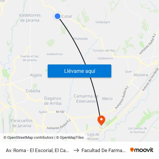 Av. Roma - El Escorial, El Casar to Facultad De Farmacia map