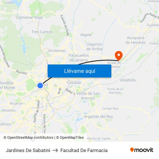 Jardines De Sabatini to Facultad De Farmacia map