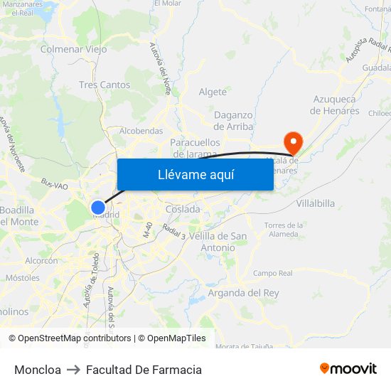 Moncloa to Facultad De Farmacia map