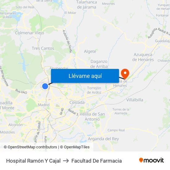 Hospital Ramón Y Cajal to Facultad De Farmacia map