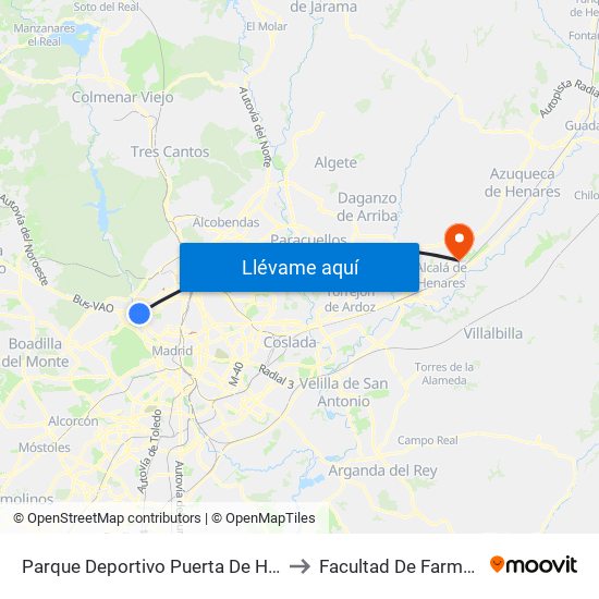 Parque Deportivo Puerta De Hierro to Facultad De Farmacia map