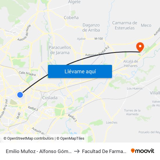Emilio Muñoz - Alfonso Gómez to Facultad De Farmacia map