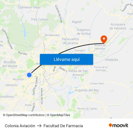 Colonia Aviación to Facultad De Farmacia map