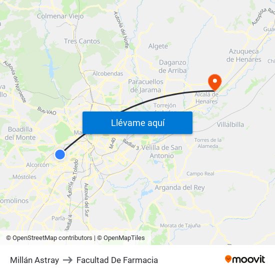 Millán Astray to Facultad De Farmacia map