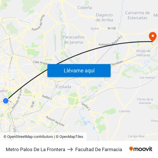 Metro Palos De La Frontera to Facultad De Farmacia map