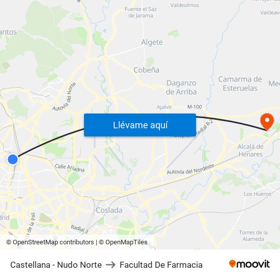 Castellana - Nudo Norte to Facultad De Farmacia map