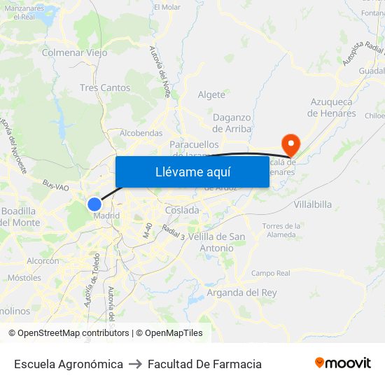 Escuela Agronómica to Facultad De Farmacia map