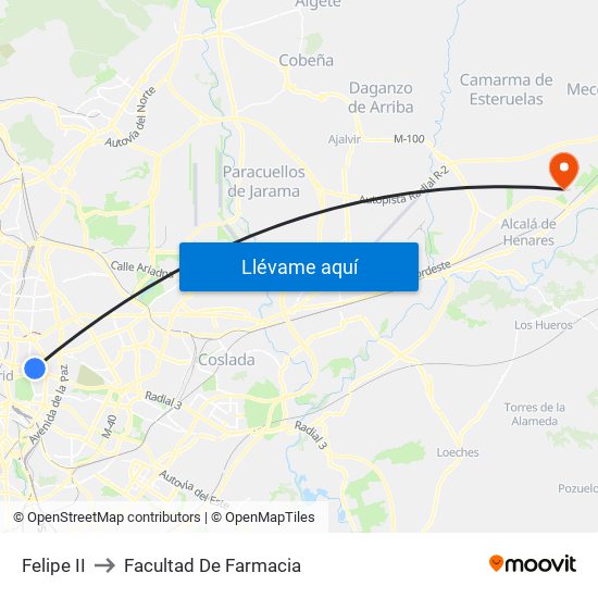 Felipe II to Facultad De Farmacia map