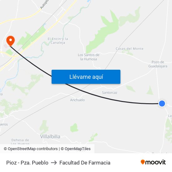 Pioz - Pza. Pueblo to Facultad De Farmacia map
