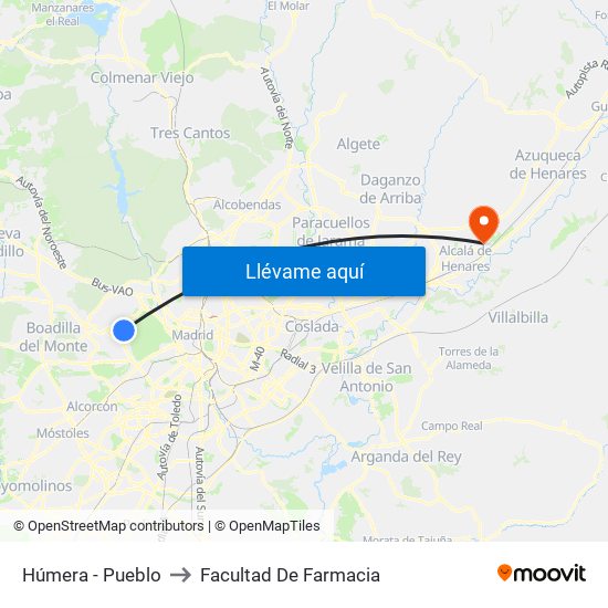 Húmera - Pueblo to Facultad De Farmacia map