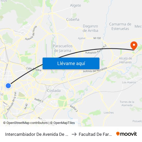 Intercambiador De Avenida De América to Facultad De Farmacia map