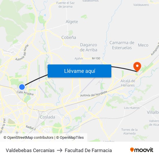 Valdebebas Cercanías to Facultad De Farmacia map