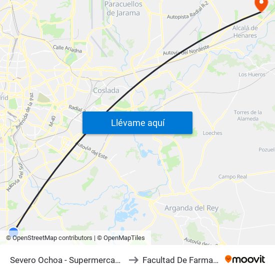 Severo Ochoa - Supermercados to Facultad De Farmacia map