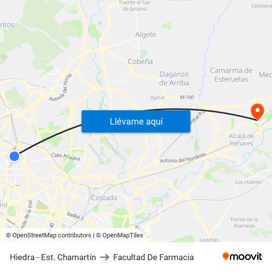 Hiedra - Est. Chamartín to Facultad De Farmacia map