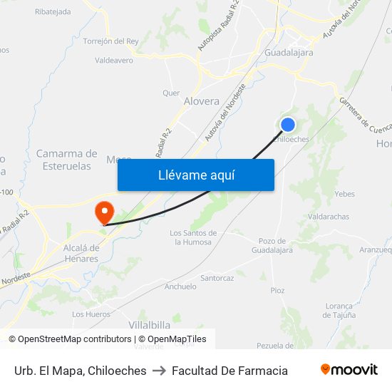 Urb. El Mapa, Chiloeches to Facultad De Farmacia map