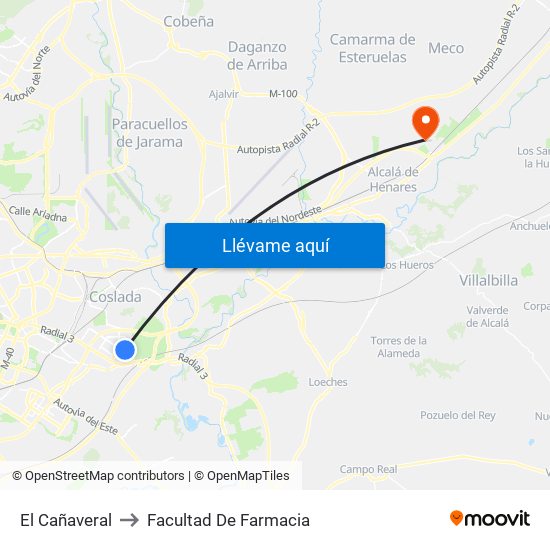 El Cañaveral to Facultad De Farmacia map