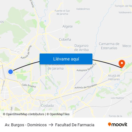 Av. Burgos - Dominicos to Facultad De Farmacia map