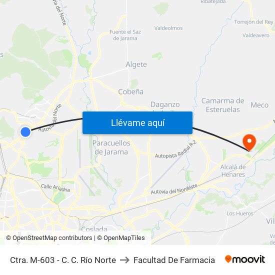 Ctra. M-603 - C. C. Río Norte to Facultad De Farmacia map