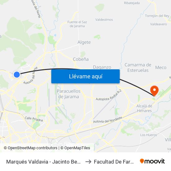 Marqués Valdavia - Jacinto Benavente to Facultad De Farmacia map