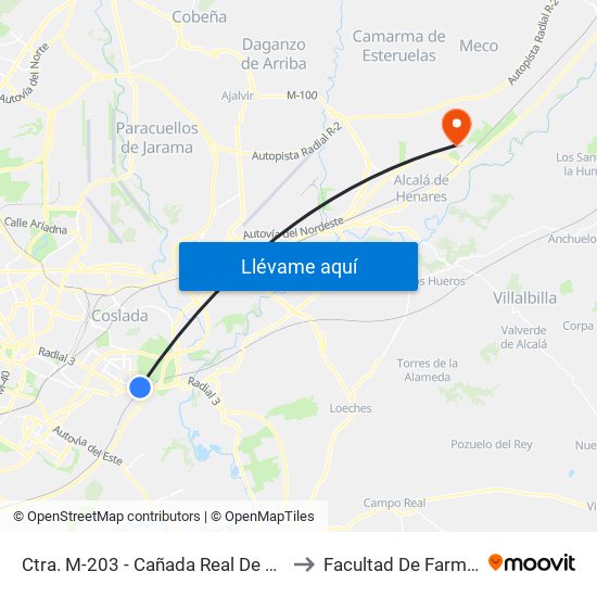Ctra. M-203 - Cañada Real De Merina to Facultad De Farmacia map